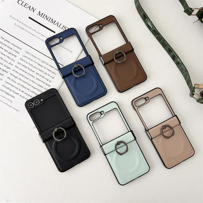 Leather Ring Holder Case for Galaxy Z Flip Series