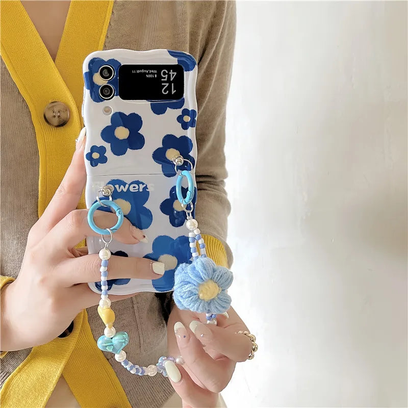 Cute Blue Flower Case for Samsung Galaxy Z Flip 3/4/5