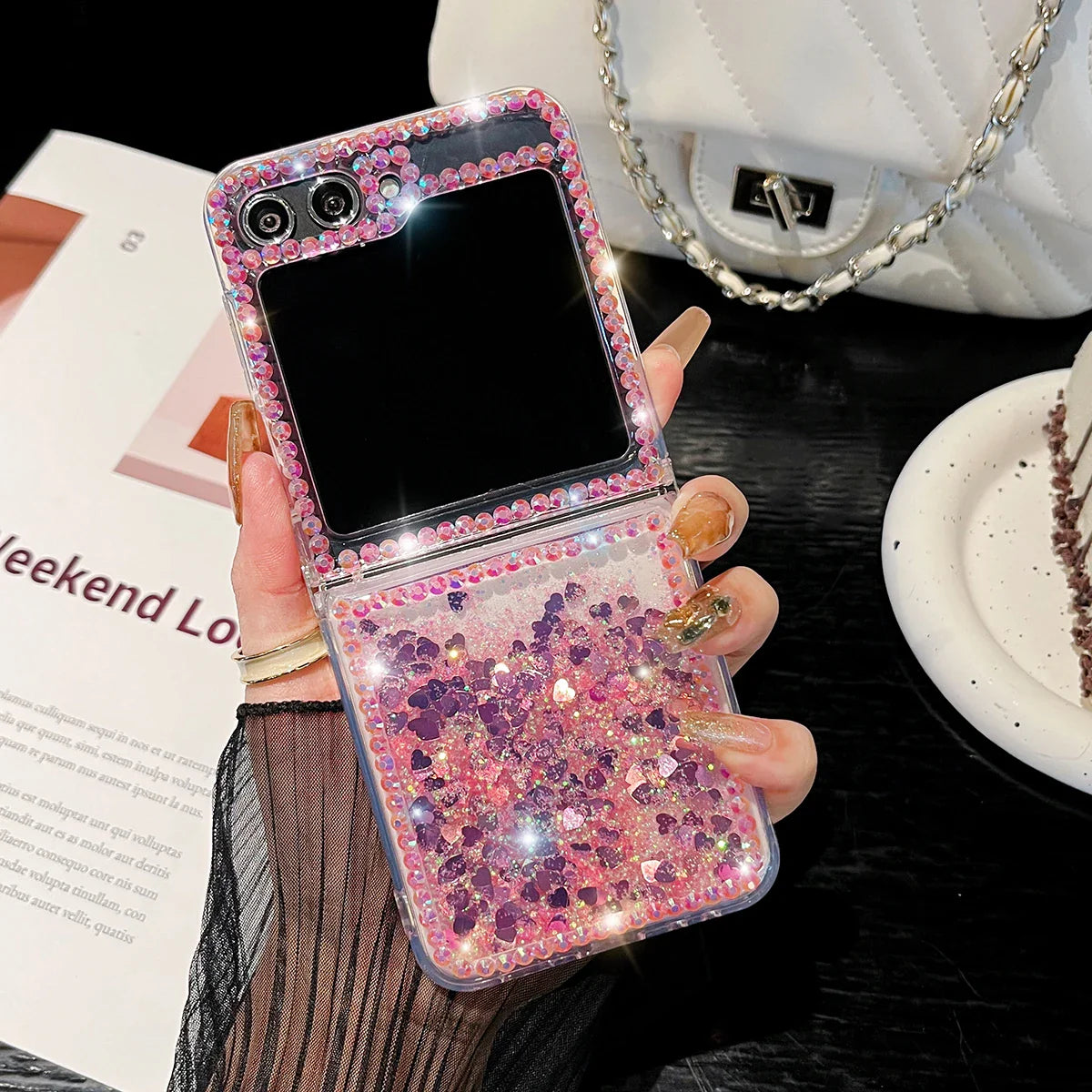 Cute Pearl Diamond Glitter Case for Samsung Galaxy Z Flip 3/4/5