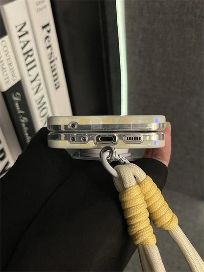 Korean Cute Yellow Case with Bear Mirror & Rope for Samsung Galaxy Z Flip 5/6