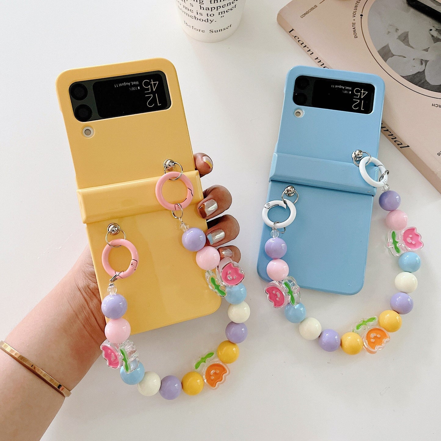 Cute Colorful Flowers Bracelet Phone Case For Samsung Galaxy Z Flip 4