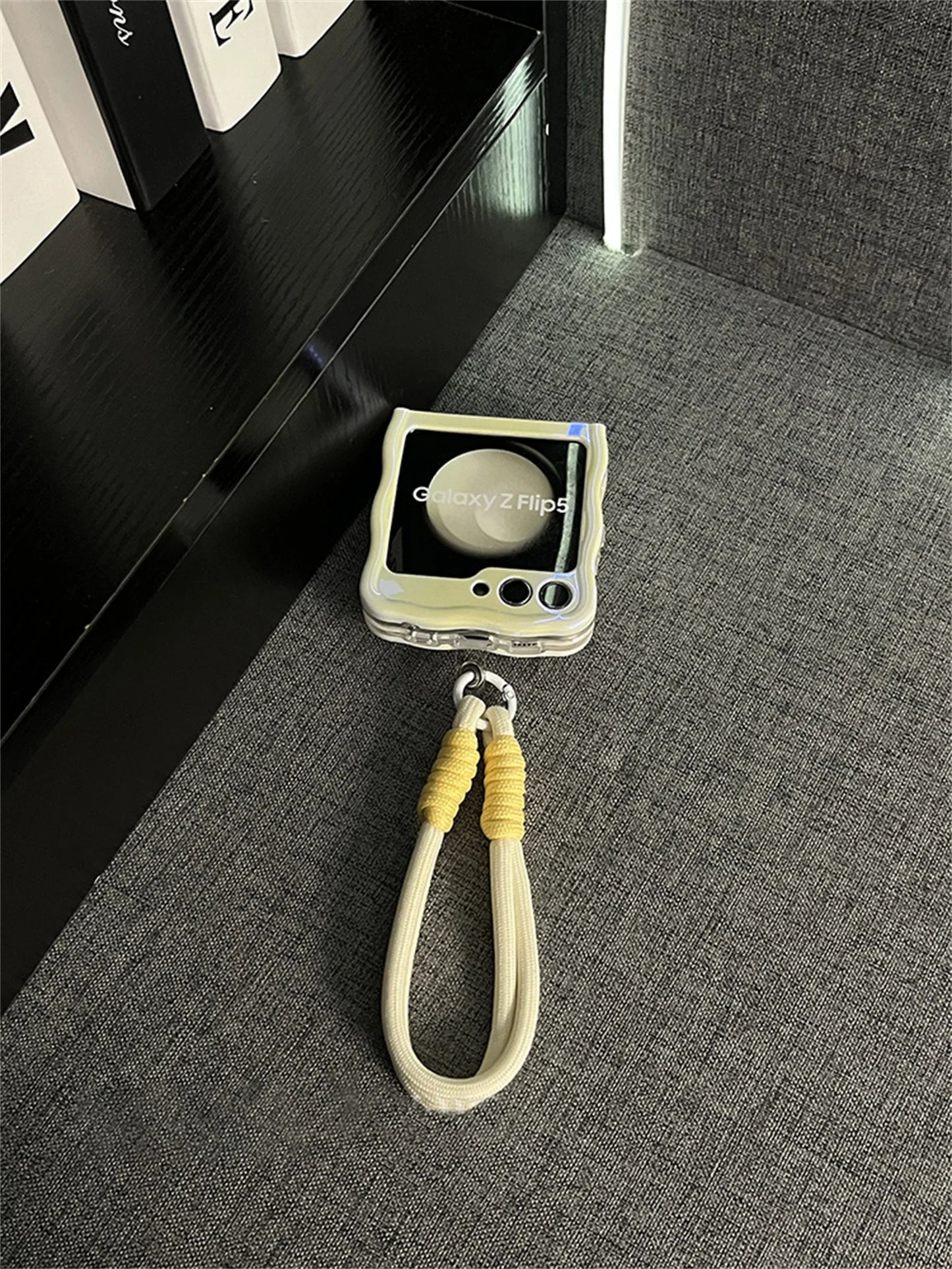 Korean Cute Yellow Case with Bear Mirror & Rope for Samsung Galaxy Z Flip 5/6