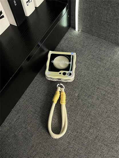 Korean Cute Yellow Case with Bear Mirror & Rope for Samsung Galaxy Z Flip 5/6