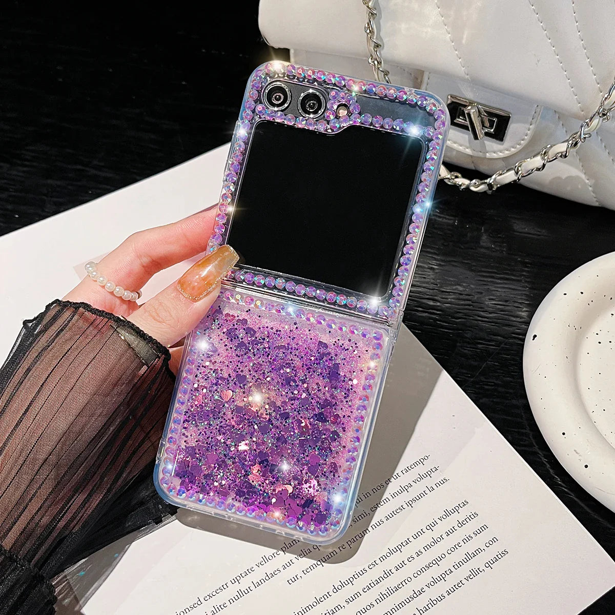 Cute Pearl Diamond Glitter Case for Samsung Galaxy Z Flip 3/4/5