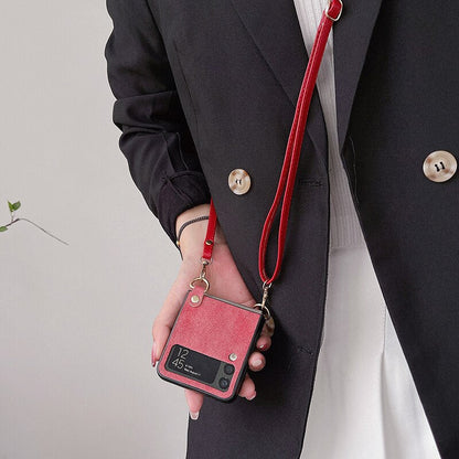 Crossbody Leather Cover With Lanyard Strap For Samsung Galaxy Z Flip 4