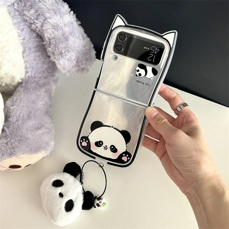 Cute Panda Cat Ears Phone Case for Samsung Galaxy Z Flip 3/4/5/6