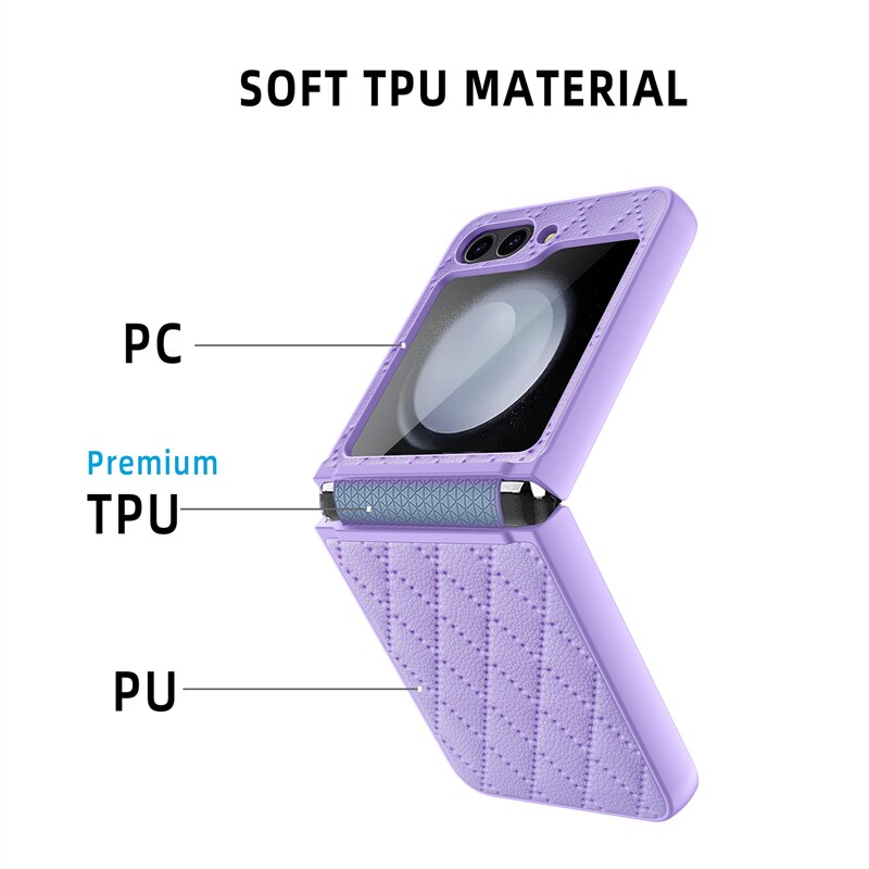 Leather Case With Lens Film Protected For Samsung Galaxy Z Flip 5
