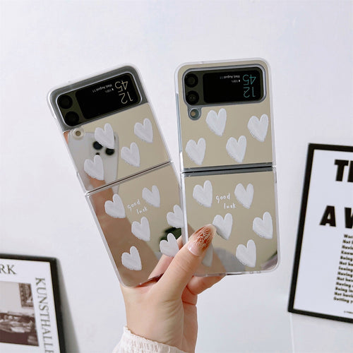 Luxury White Heart Mirror Case for Samsung Galaxy Z Flip 4