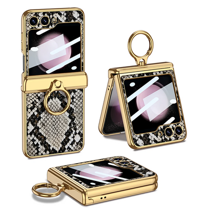 Leather Case With Front Glass & Bracket For Galaxy Z Flip 5