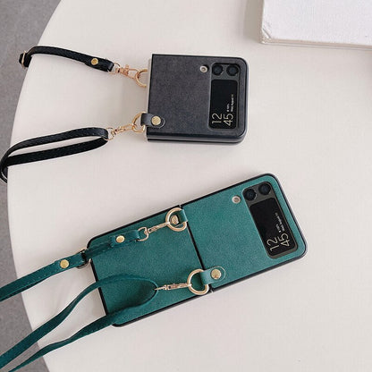 Crossbody Leather Cover With Lanyard Strap For Samsung Galaxy Z Flip 4