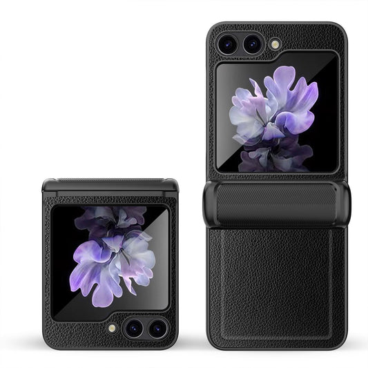 Leather Shockproof Cover with Front Screen Glass For Samsung Galaxy Z Flip 5