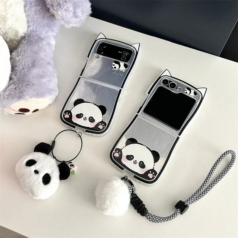 Cute Panda Cat Ears Phone Case for Samsung Galaxy Z Flip 3/4/5/6