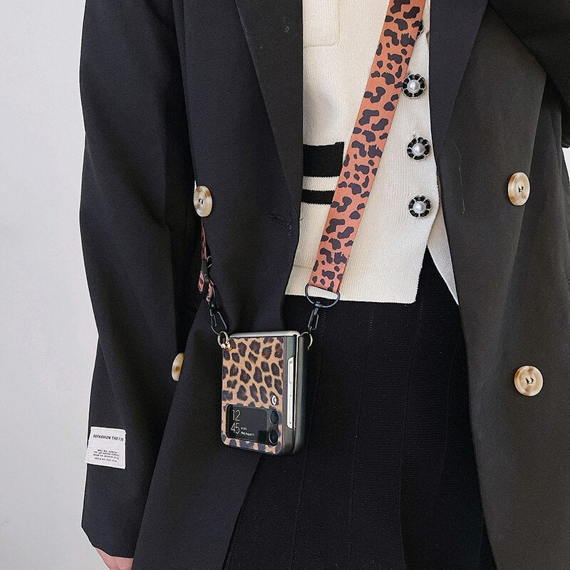 Crossbody Leopard Case with Bracket Holder For Samsung Galaxy Z Flip 4