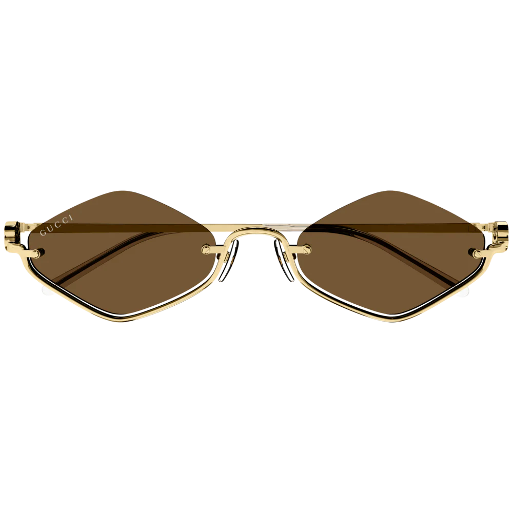 Geometric Rimless Brown Sunglasses with Gold Frame