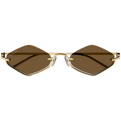 Geometric Rimless Brown Sunglasses with Gold Frame
