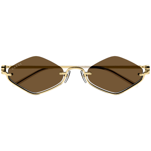 Geometric Rimless Brown Sunglasses with Gold Frame