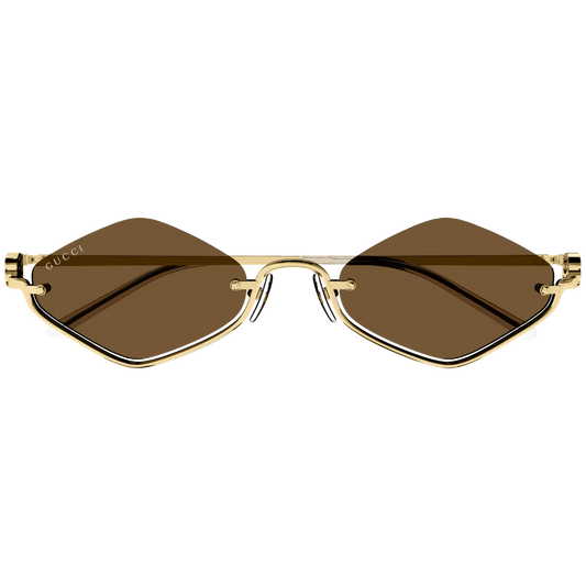 Geometric Rimless Brown Sunglasses with Gold Frame
