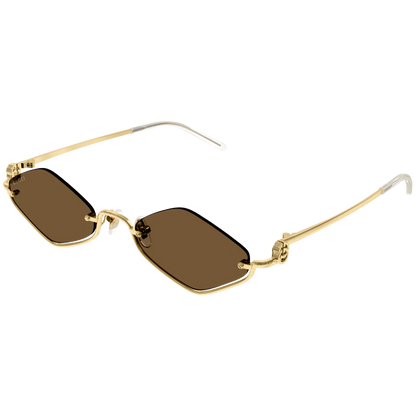 Geometric Rimless Brown Sunglasses with Gold Frame