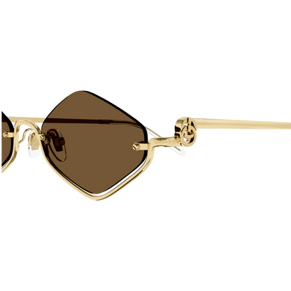 Geometric Rimless Brown Sunglasses with Gold Frame