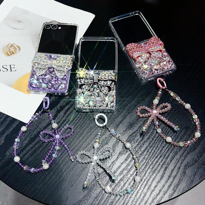 Glitter Diamond Bow Chain Phone Case for Samsung Z Flip 7/6/5/4