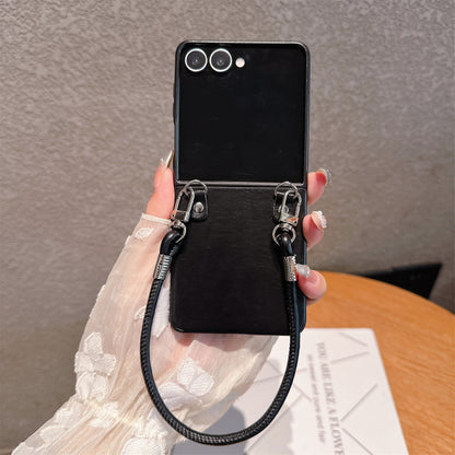 Chic Glossy Leather Z Flip Case with Wrist Strap