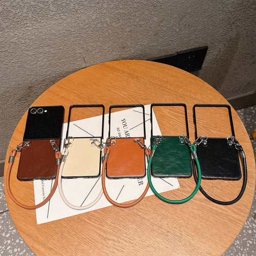 Chic Glossy Leather Z Flip Case with Wrist Strap