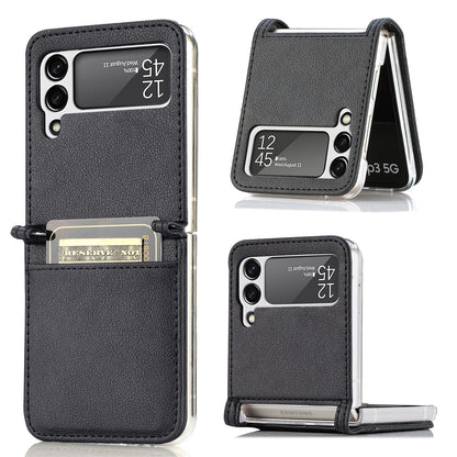 Leather Case With Card Holder For Z Flip 4