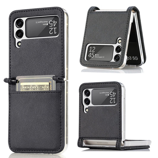 Leather Case With Card Holder For Z Flip 4