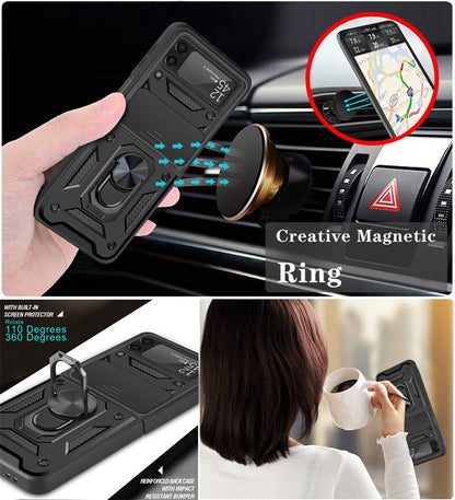 Drop Tested Cover with Magnetic Kickstand Car Mount Protective Case for Samsung Galaxy Z Flip 4