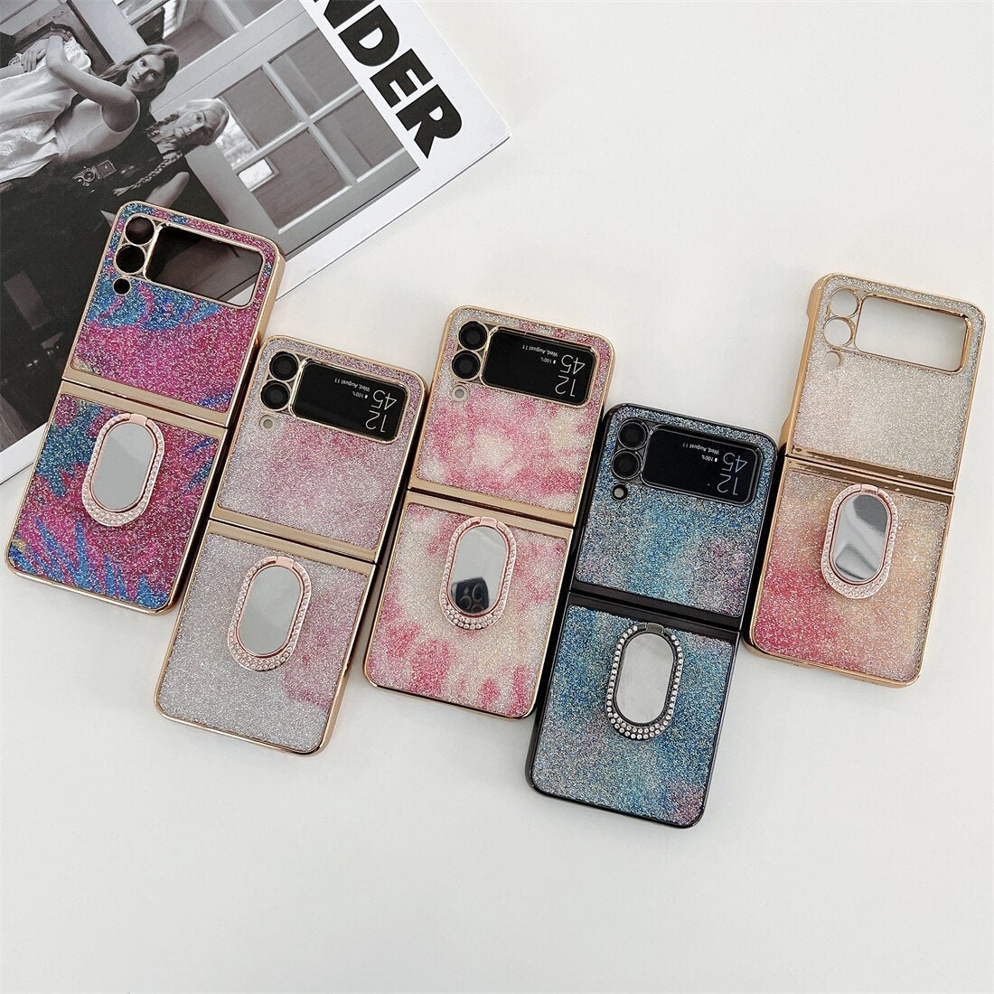Shining Diamond Mirror Ring Protective Cover For Samsung Galaxy Z FLIP 4 5G