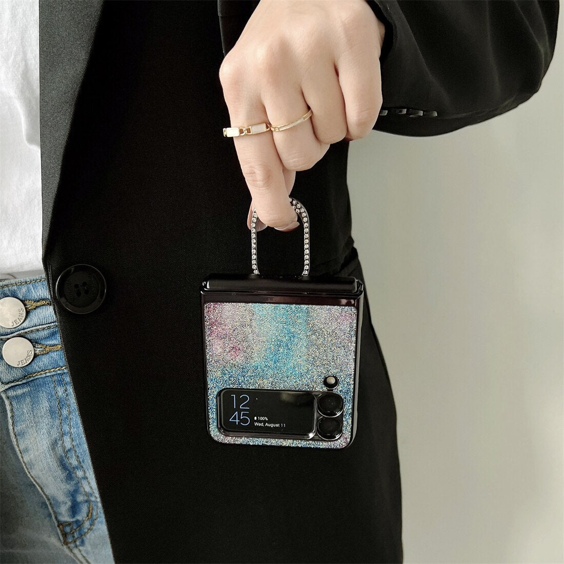 Shining Diamond Mirror Ring Protective Cover For Samsung Galaxy Z FLIP 4 5G