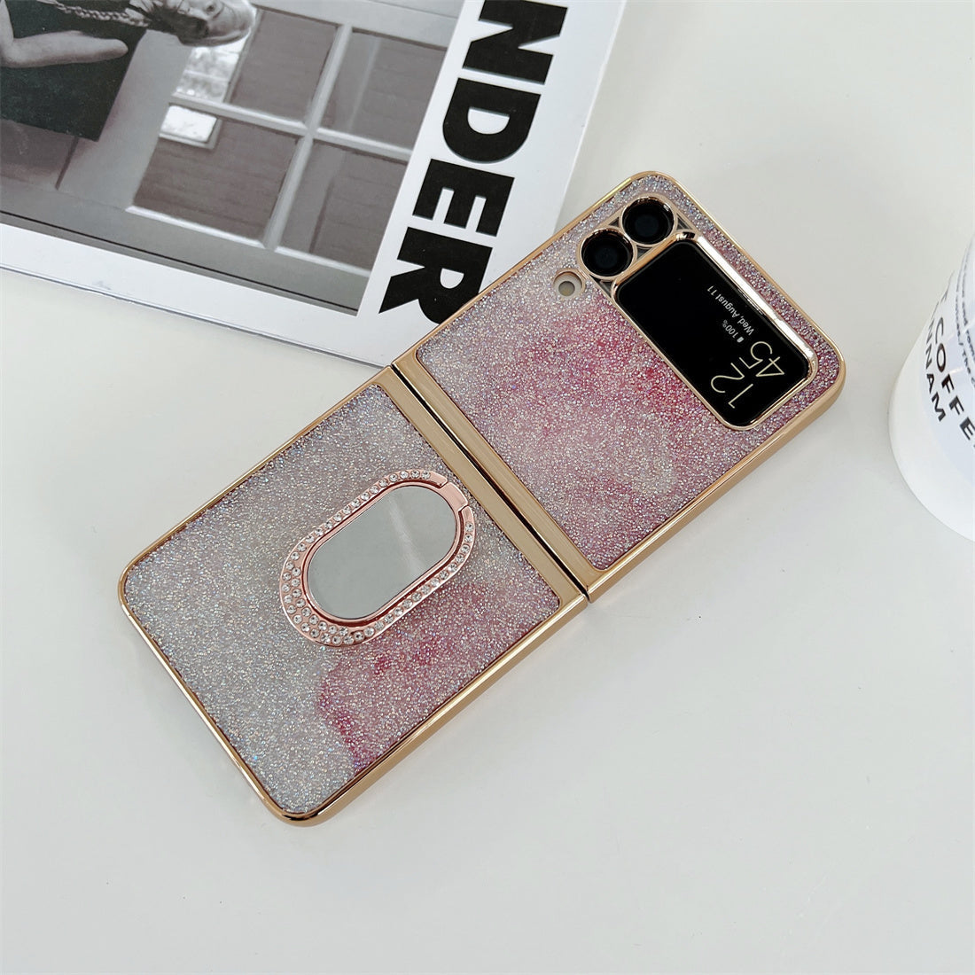 Shining Diamond Mirror Ring Protective Cover For Samsung Galaxy Z FLIP 4 5G