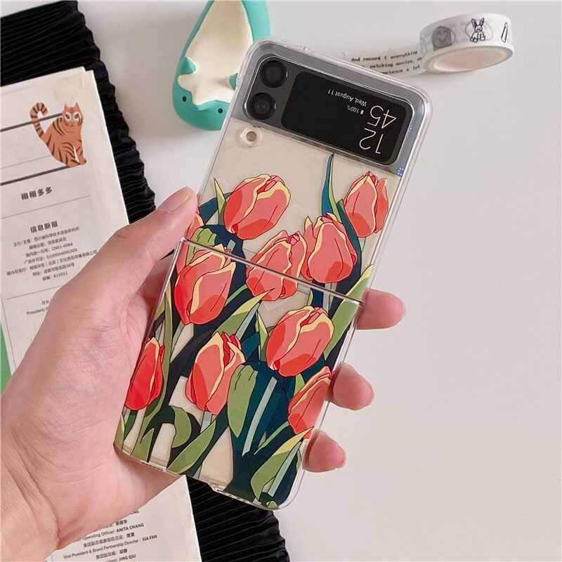 Pretty Tulip Flowers Clear Cover For Samsung Galaxy Z Flip 4 5G
