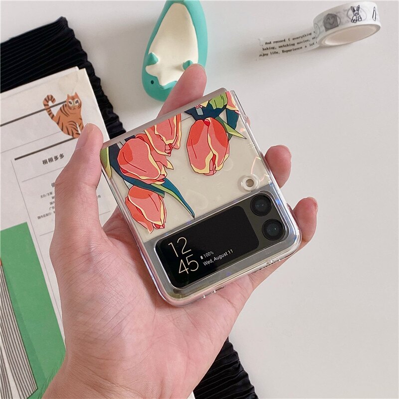 Pretty Tulip Flowers Clear Cover For Samsung Galaxy Z Flip 4 5G