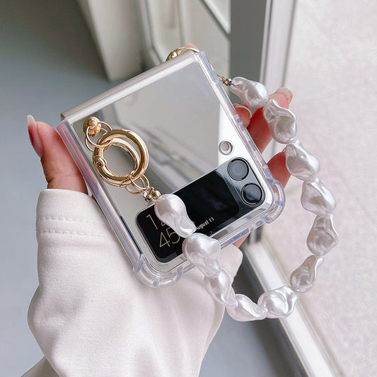 Mirror Shockproof Case with Hand Chain For Galaxy Z Flip 4 5G