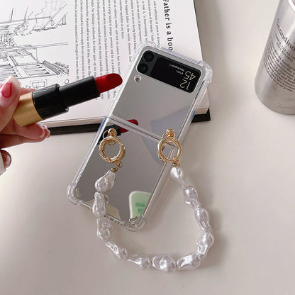 Mirror Shockproof Case with Hand Chain For Galaxy Z Flip 4 5G