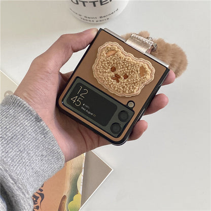 Bear Plush Bracelet Leather Case For Galaxy Z Flip 4