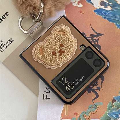 Bear Plush Bracelet Leather Case For Galaxy Z Flip 4