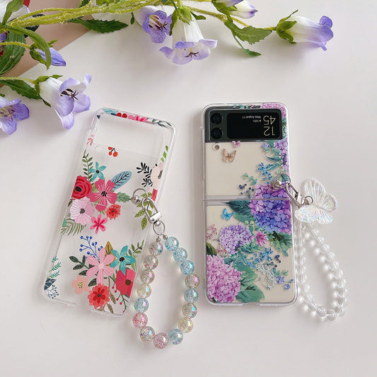 Colorful Flower Case with Bracelet For Galaxy Z Flip 4