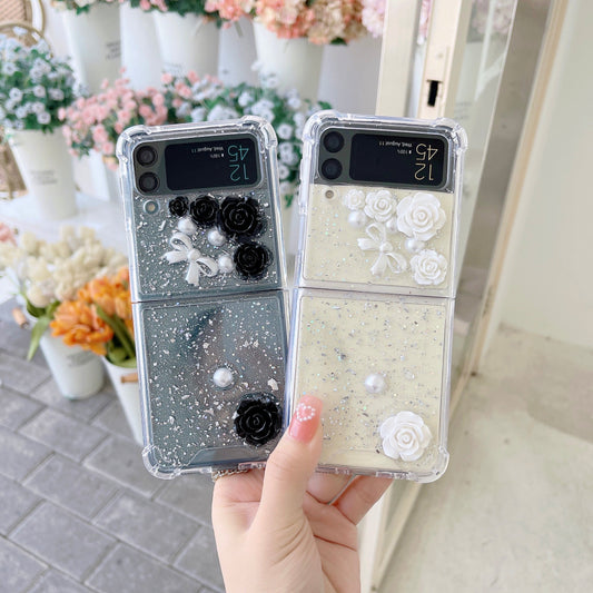 Transparent 3D Rose Glitter Case For Galaxy Z Flip 4