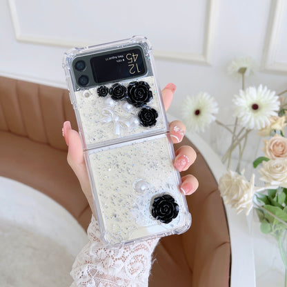 Transparent 3D Rose Glitter Case For Galaxy Z Flip 4