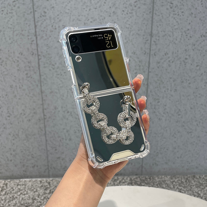 Luxury Makeup Case with Rhinestone Bracelet For Galaxy Z Flip 4 5G