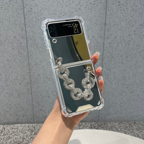 Luxury Makeup Case with Rhinestone Bracelet For Galaxy Z Flip 4 5G