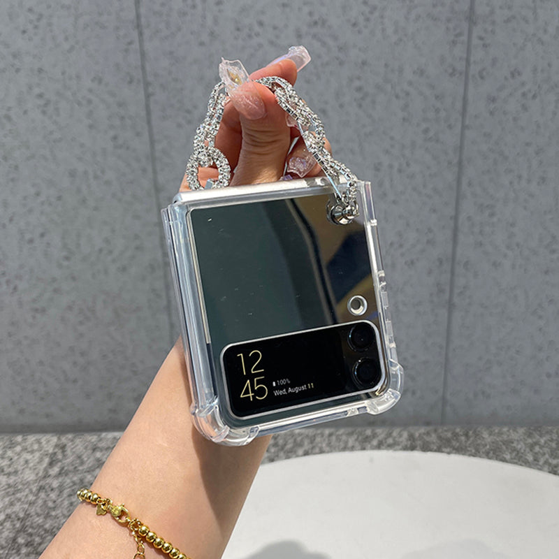 Luxury Makeup Case with Rhinestone Bracelet For Galaxy Z Flip 4 5G