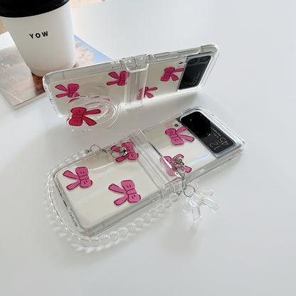 Transparent Pink Bow With Bracelet Case For Galaxy Z FLIP 4 5G