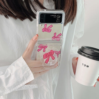 Transparent Pink Bow With Bracelet Case For Galaxy Z FLIP 4 5G