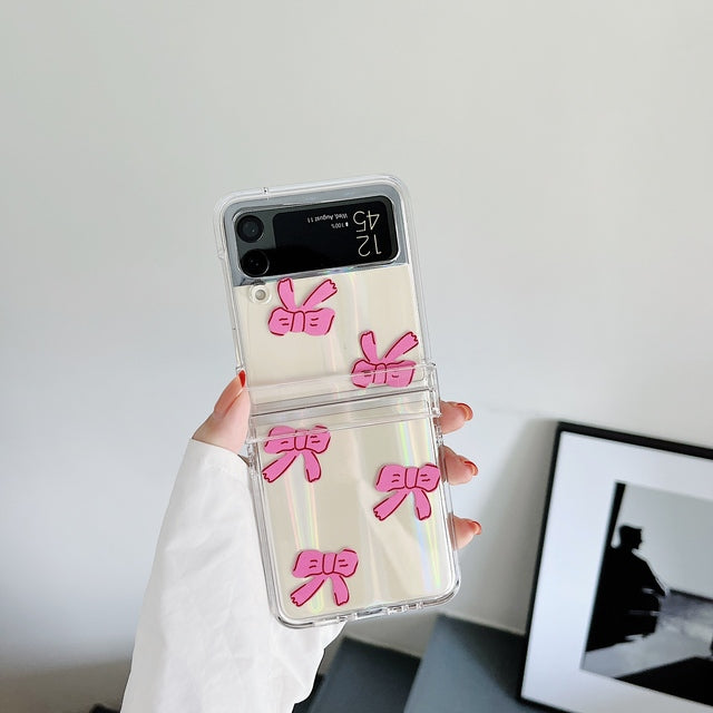 Transparent Pink Bow With Bracelet Case For Galaxy Z FLIP 4 5G