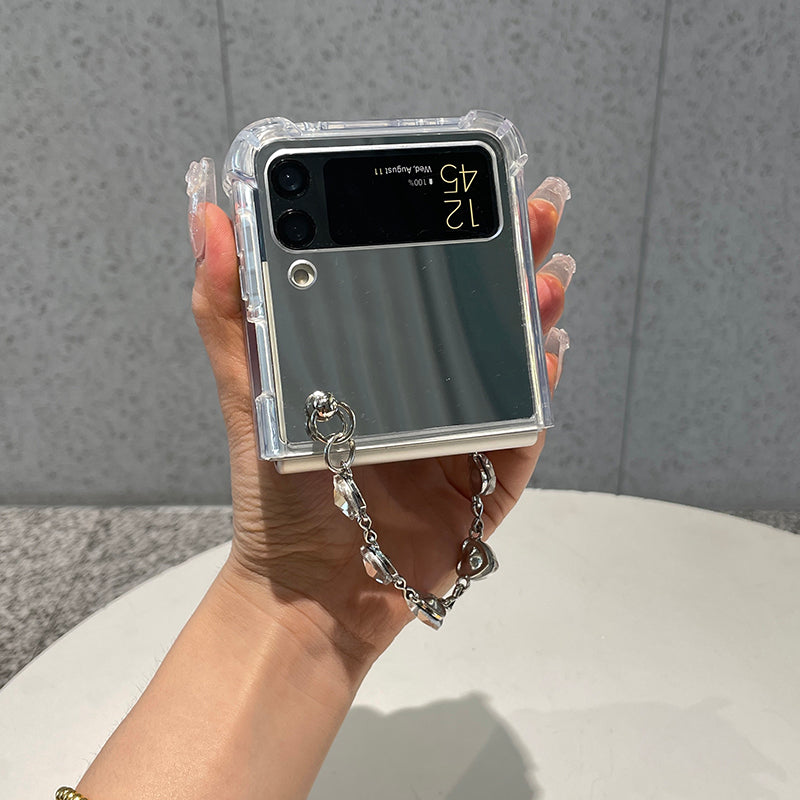 Luxury Mirror Case with Crystal Bracelet For Galaxy Z Flip 4 5G