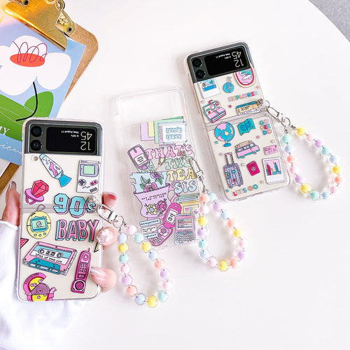 Retro Painted Case With Bracelet For Galaxy Z FLIP 4 5G