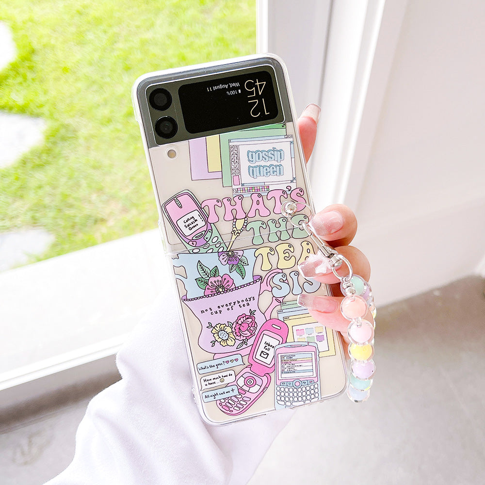 Retro Painted Case With Bracelet For Galaxy Z FLIP 4 5G